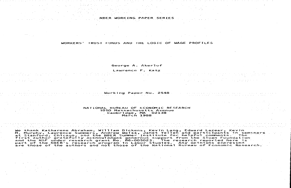 Nber Working Paper Series Workers Trust Funds And