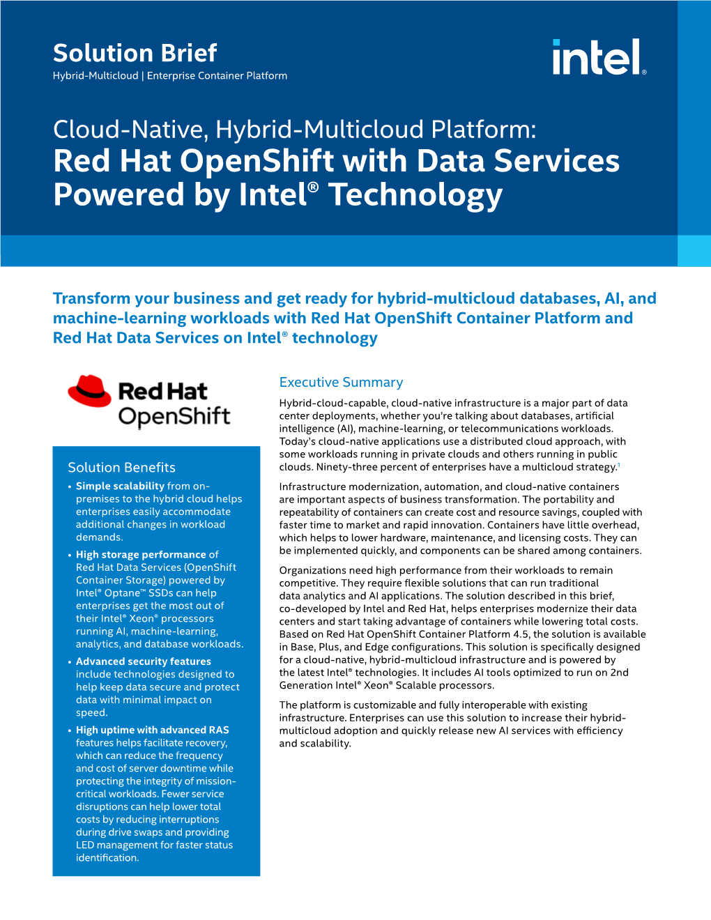 Red Hat Openshift with Data Services Powered by Intel® Technology