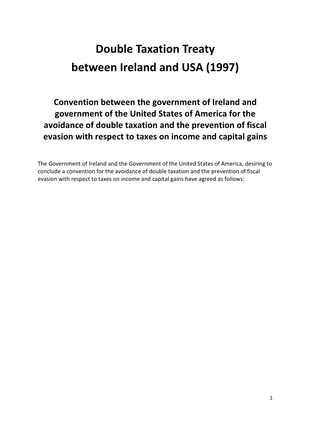 Double Taxation Treaty Between Ireland and USA (1997)