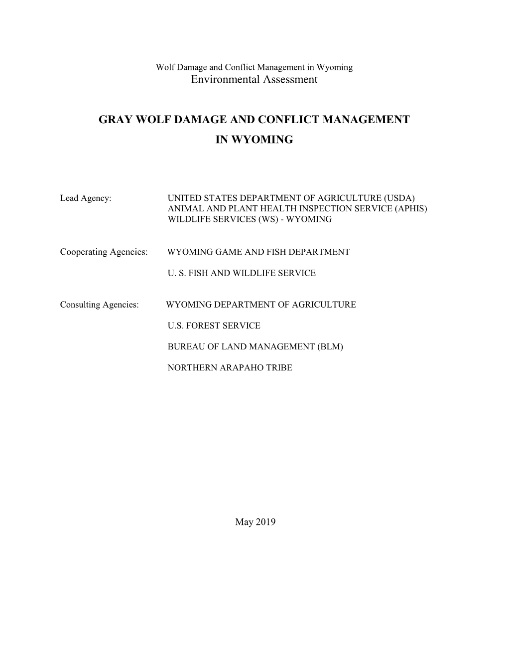 2019 Gray Wolf Damage and Conflict Management In