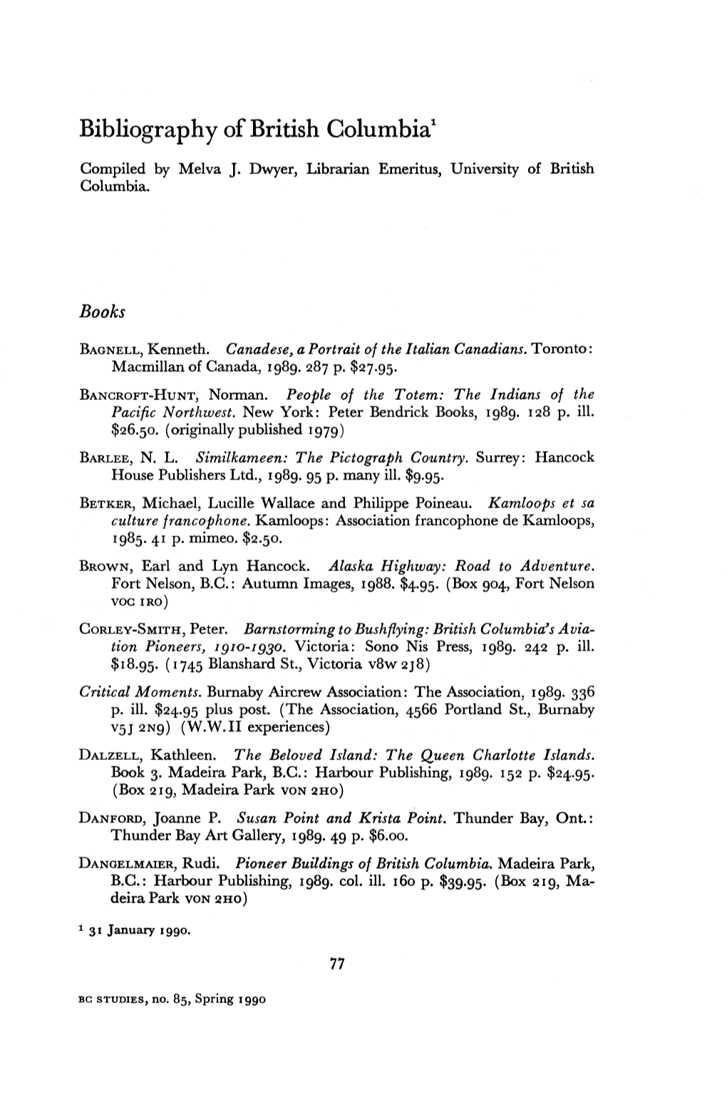 Bibliography of British Columbia1