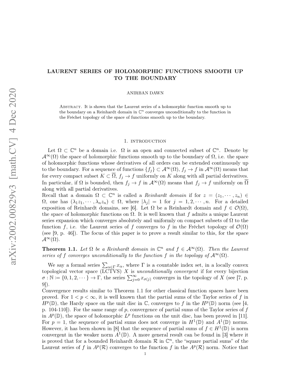 Arxiv:2002.00829V3 [Math.CV]