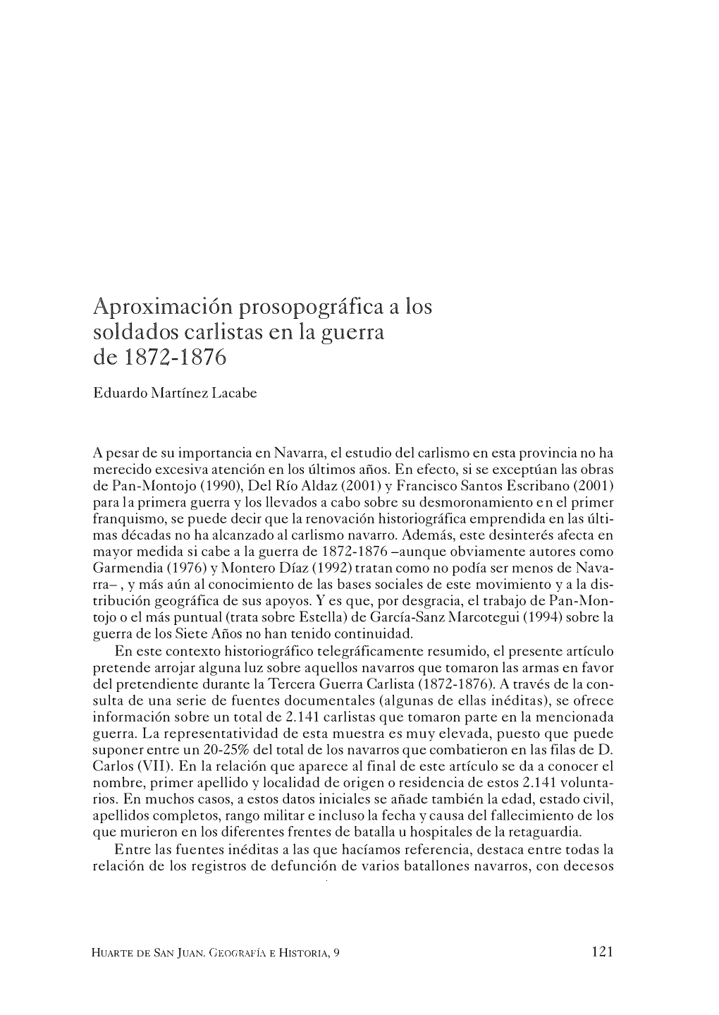 Aproximación Prosopográfica a Los Soldados Carlistas En La Guerra De 1872-1 876