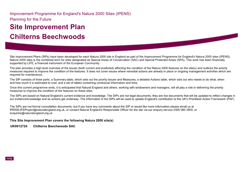 Site Improvement Plan Chilterns Beechwoods