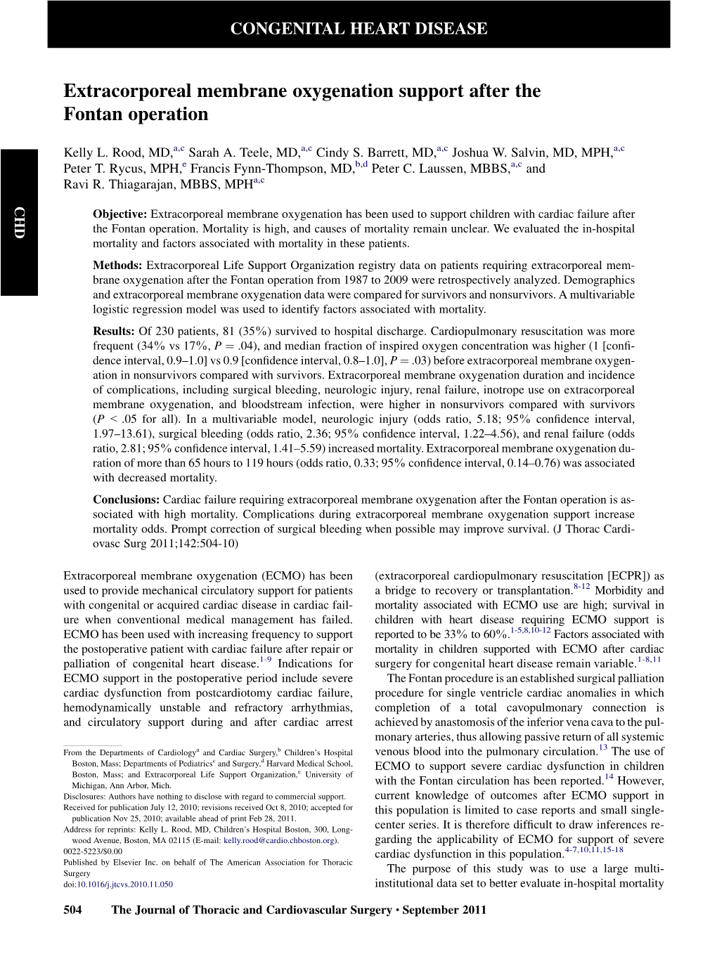 Extracorporeal Membrane Oxygenation Support After the Fontan Operation