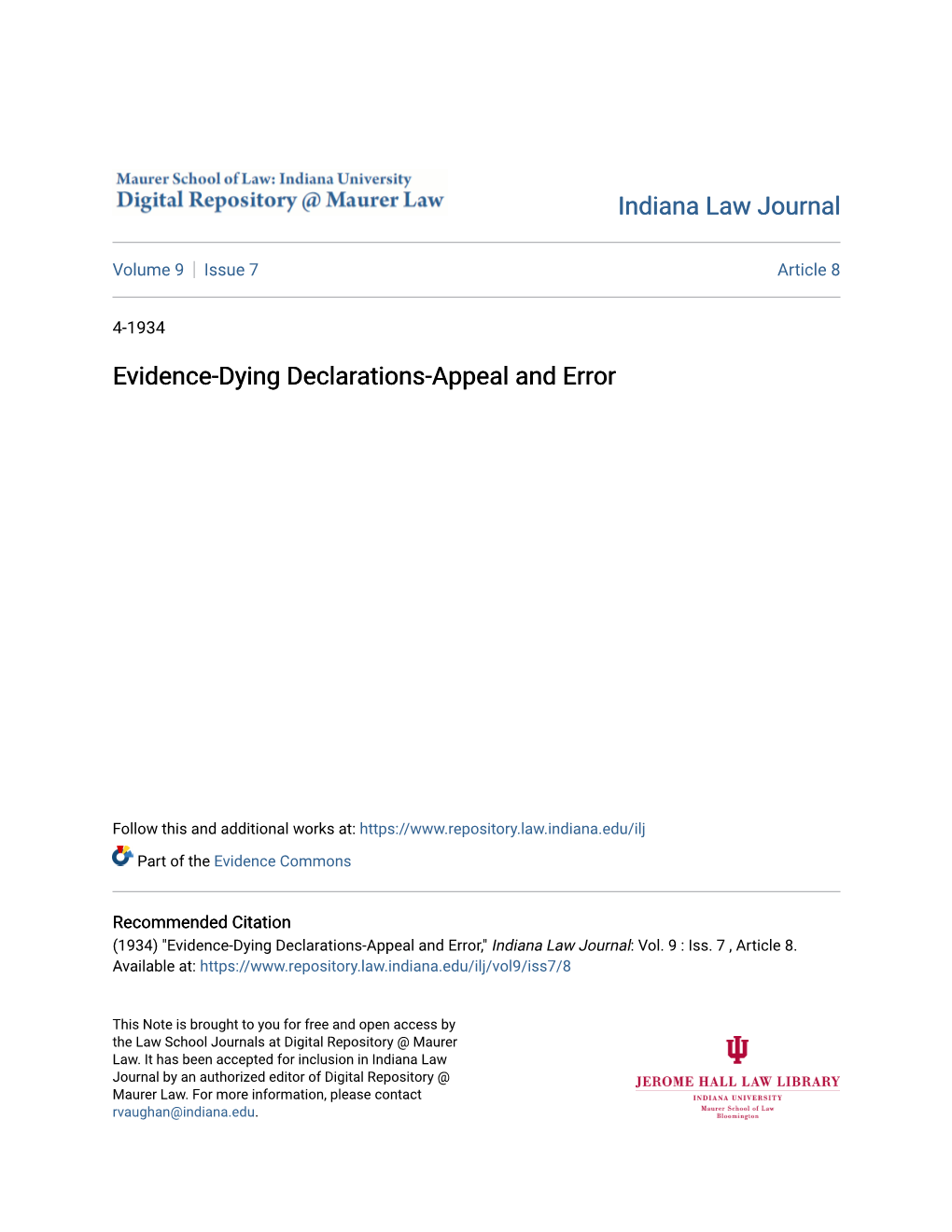 Evidence-Dying Declarations-Appeal and Error