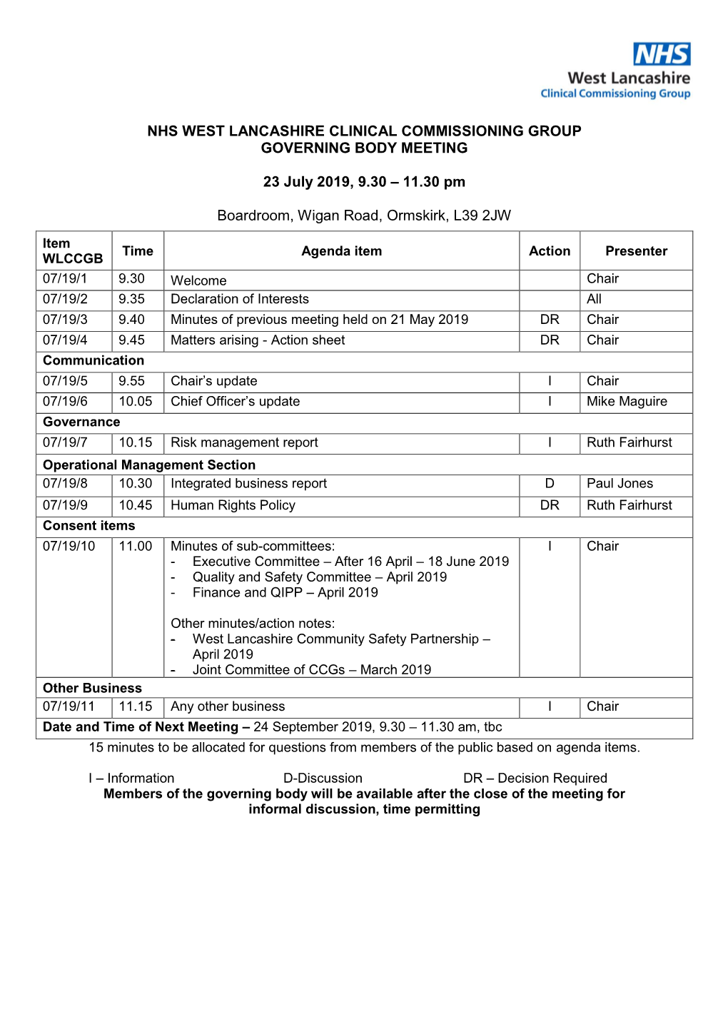 Nhs West Lancashire Clinical Commissioning Group Governing Body Meeting