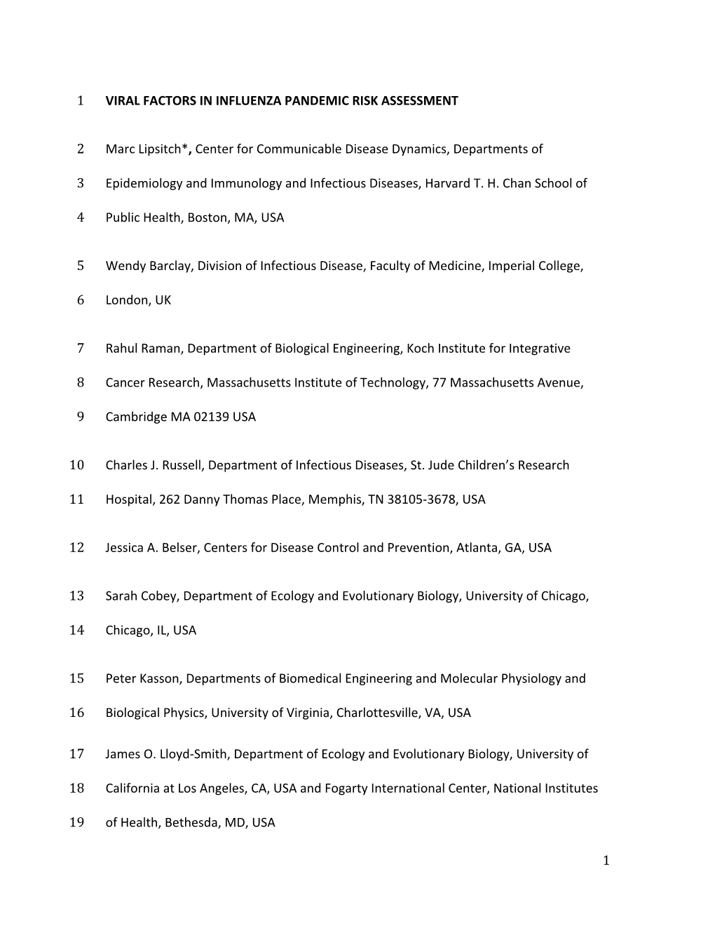 1 Viral Factors in Influenza Pandemic Risk Assessment