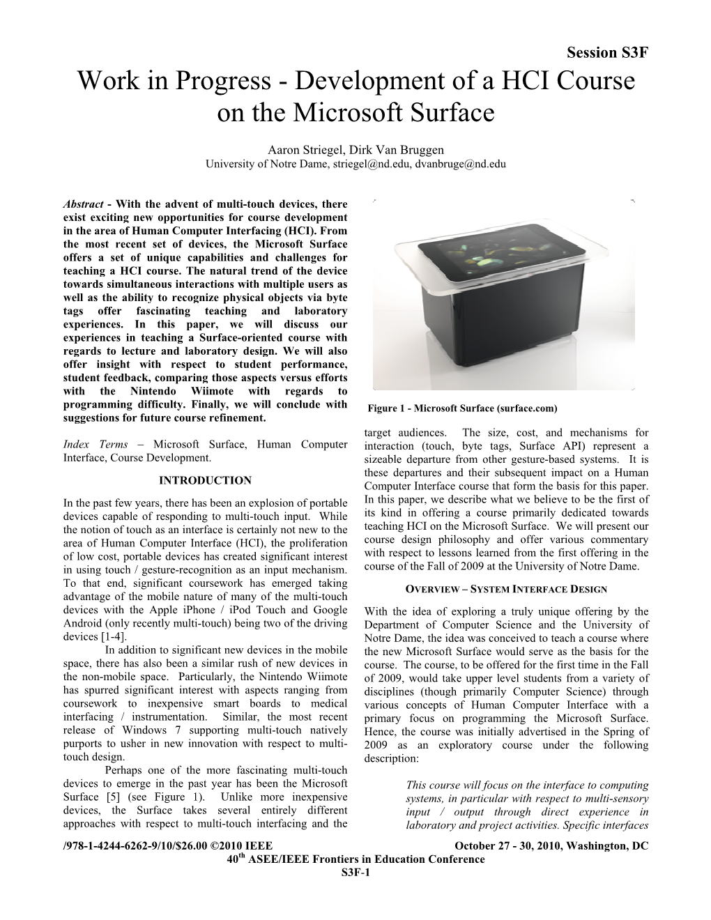 Development of a Hci Course on the Microsoft Surface