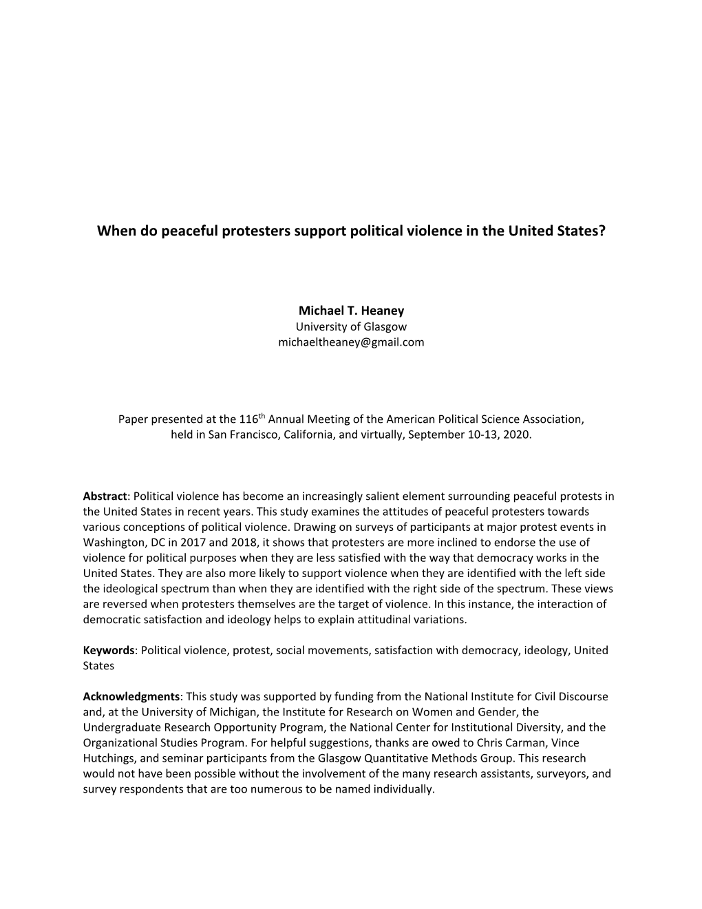 When Do Peaceful Protesters Support Political Violence in the United States?