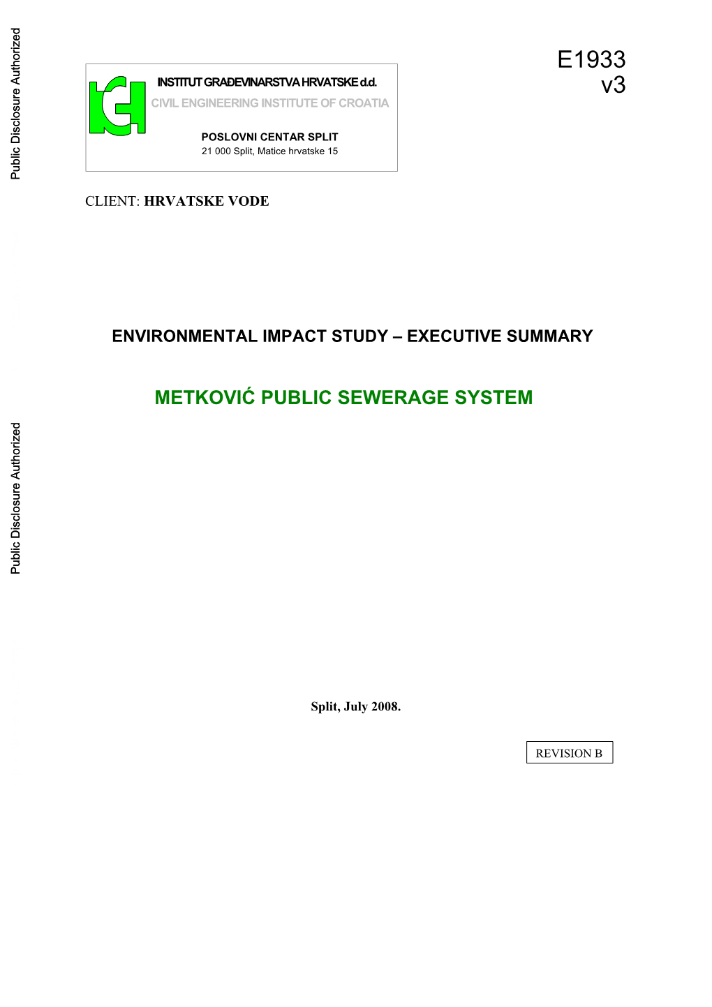 Metković Public Sewerage System