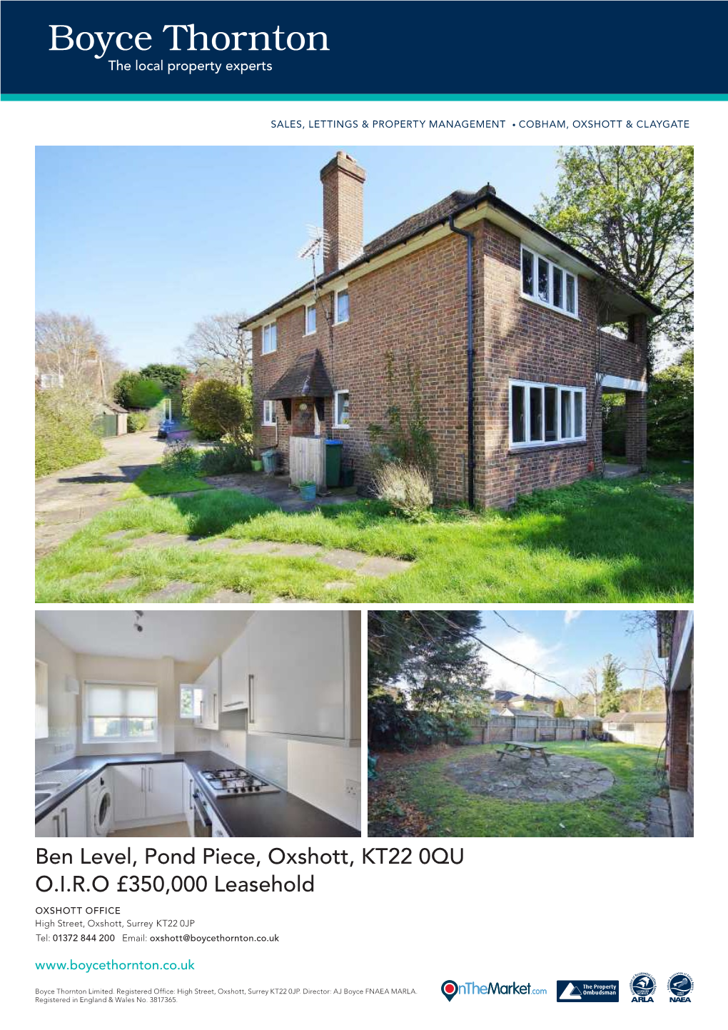 Ben Level, Pond Piece, Oxshott, KT22 0QU O.I.R.O £350,000 Leasehold