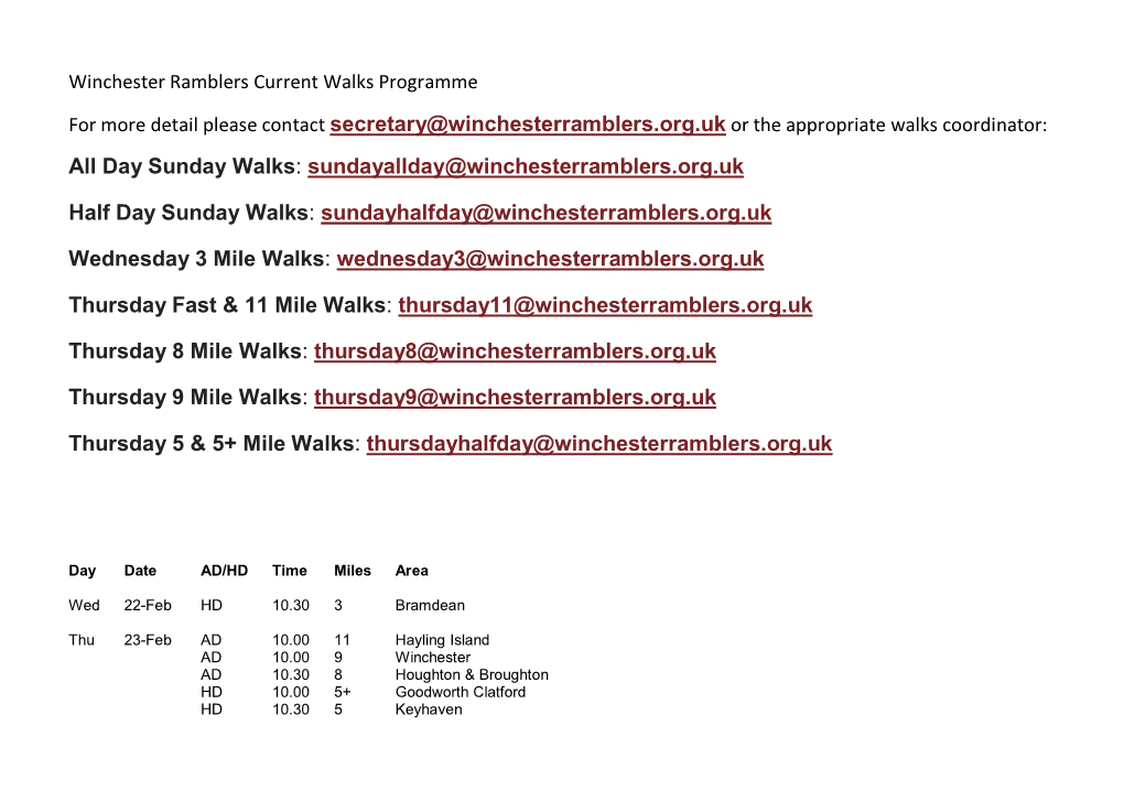 Day Sunday Walks: Sundayallday@Winchesterramblers.Org.Uk