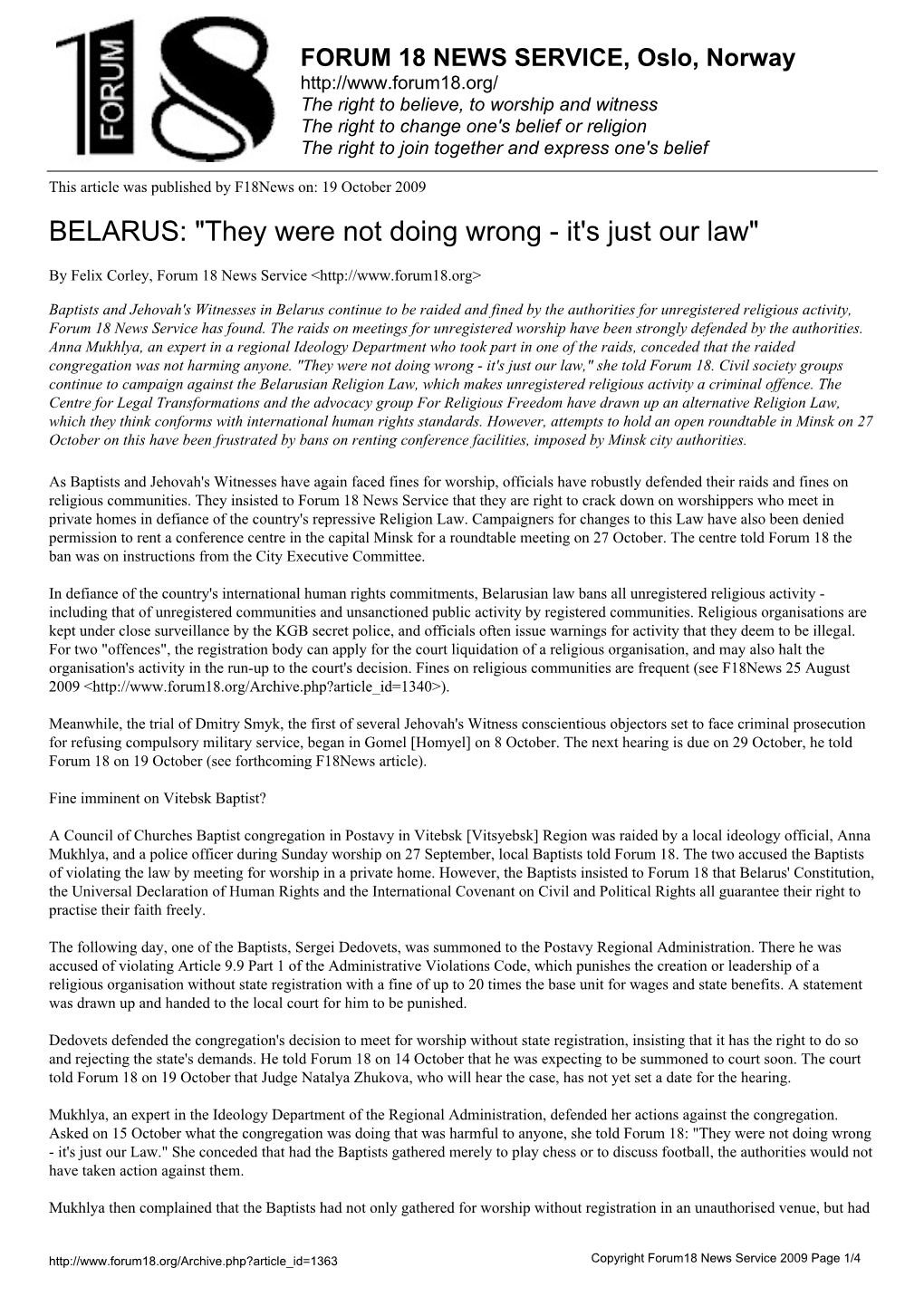 BELARUS: "They Were Not Doing Wrong - It's Just Our Law"