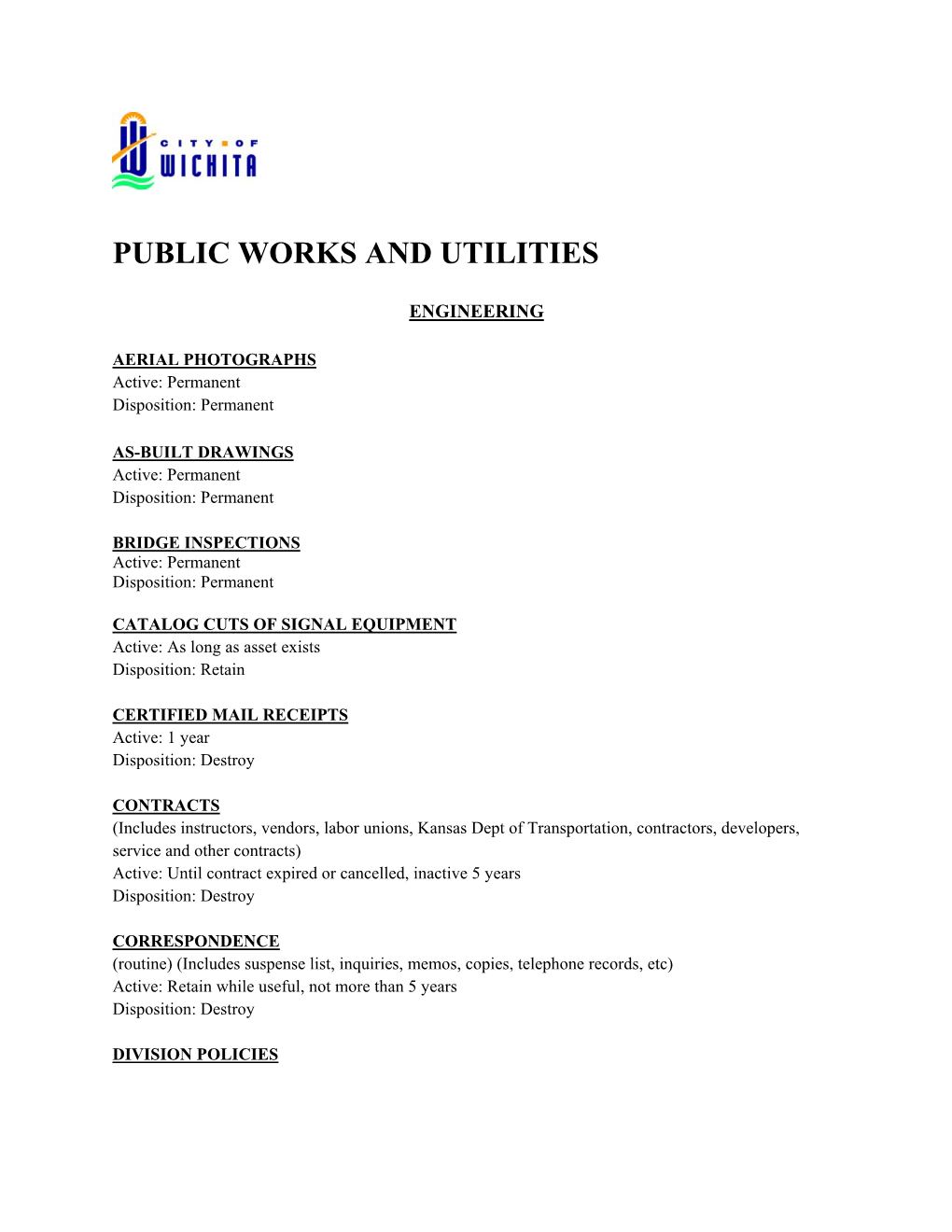 Public Works and Utilities