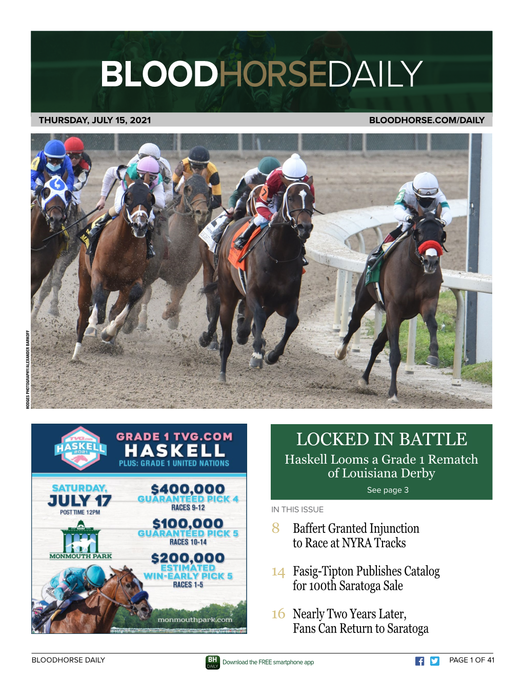 LOCKED in BATTLE Haskell Looms a Grade 1 Rematch of Louisiana Derby See Page 3