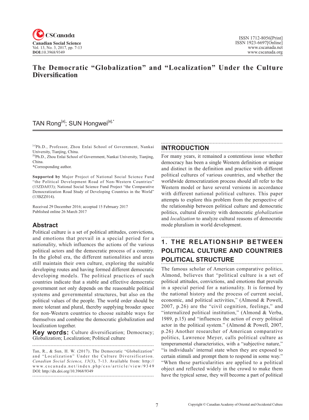 The Democratic “Globalization” and “Localization” Under the Culture Diversification