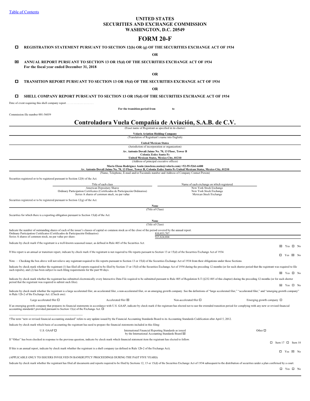 FORM 20-F Controladora Vuela Compañía De Aviación, S.A.B. De C.V