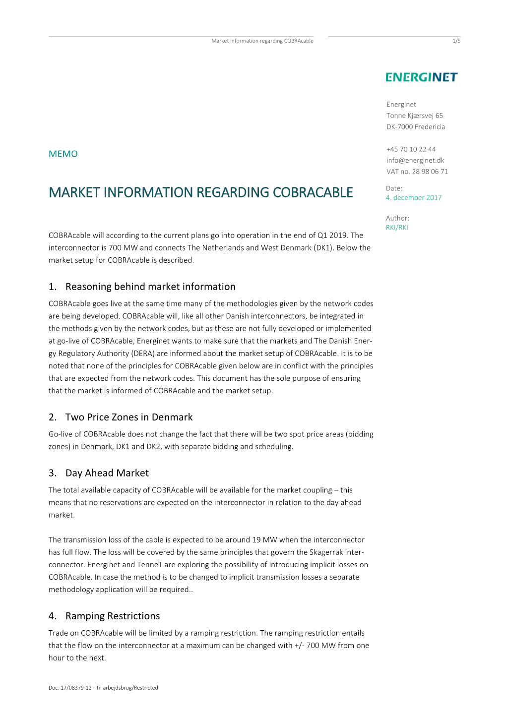 Market Information Regarding Cobracable 1/5