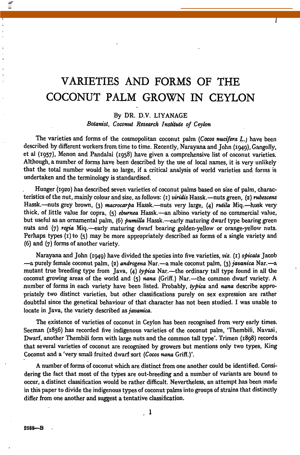 Varieties and Forms of the Coconut Palm Grown in Ceylon