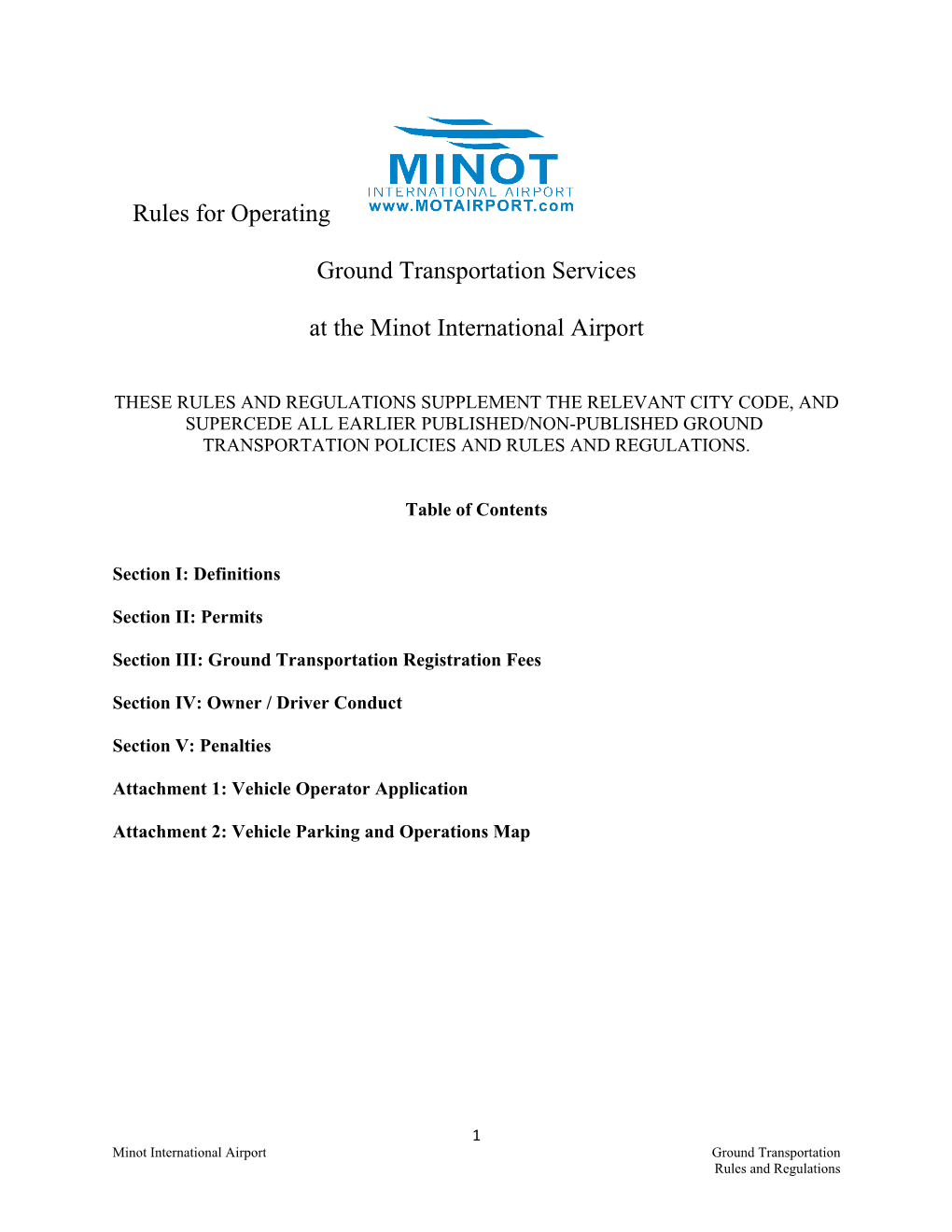 Rules for Operating Ground Transportation Services at the Minot