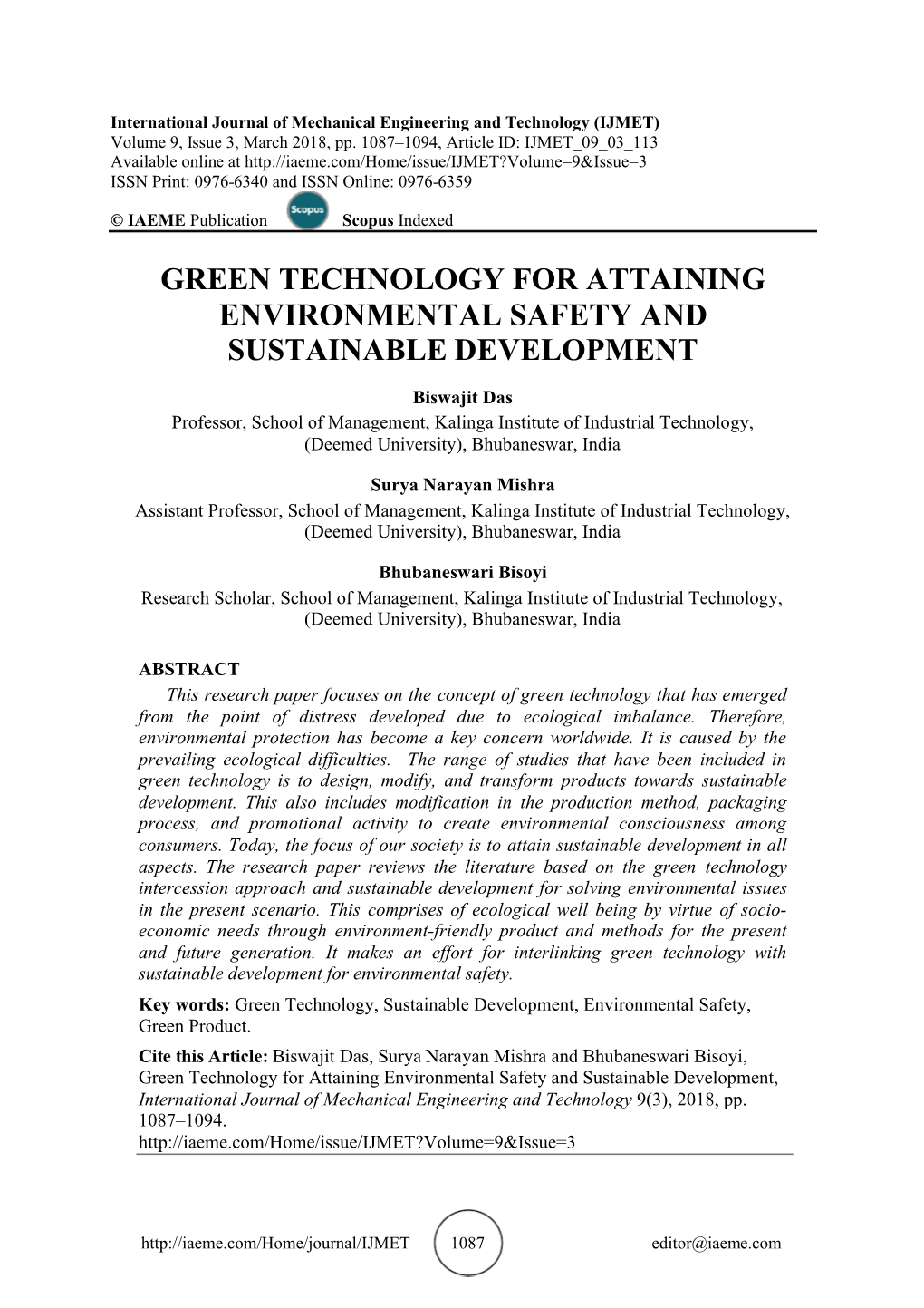 Green Technology for Attaining Environmental Safety and Sustainable Development