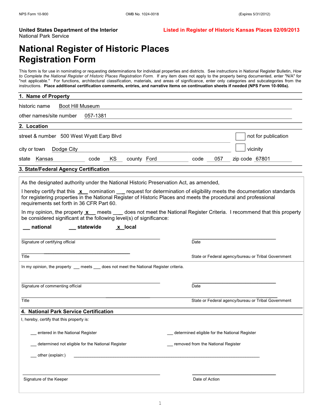 NPS Form 10 900 OMB No. 1024 0018