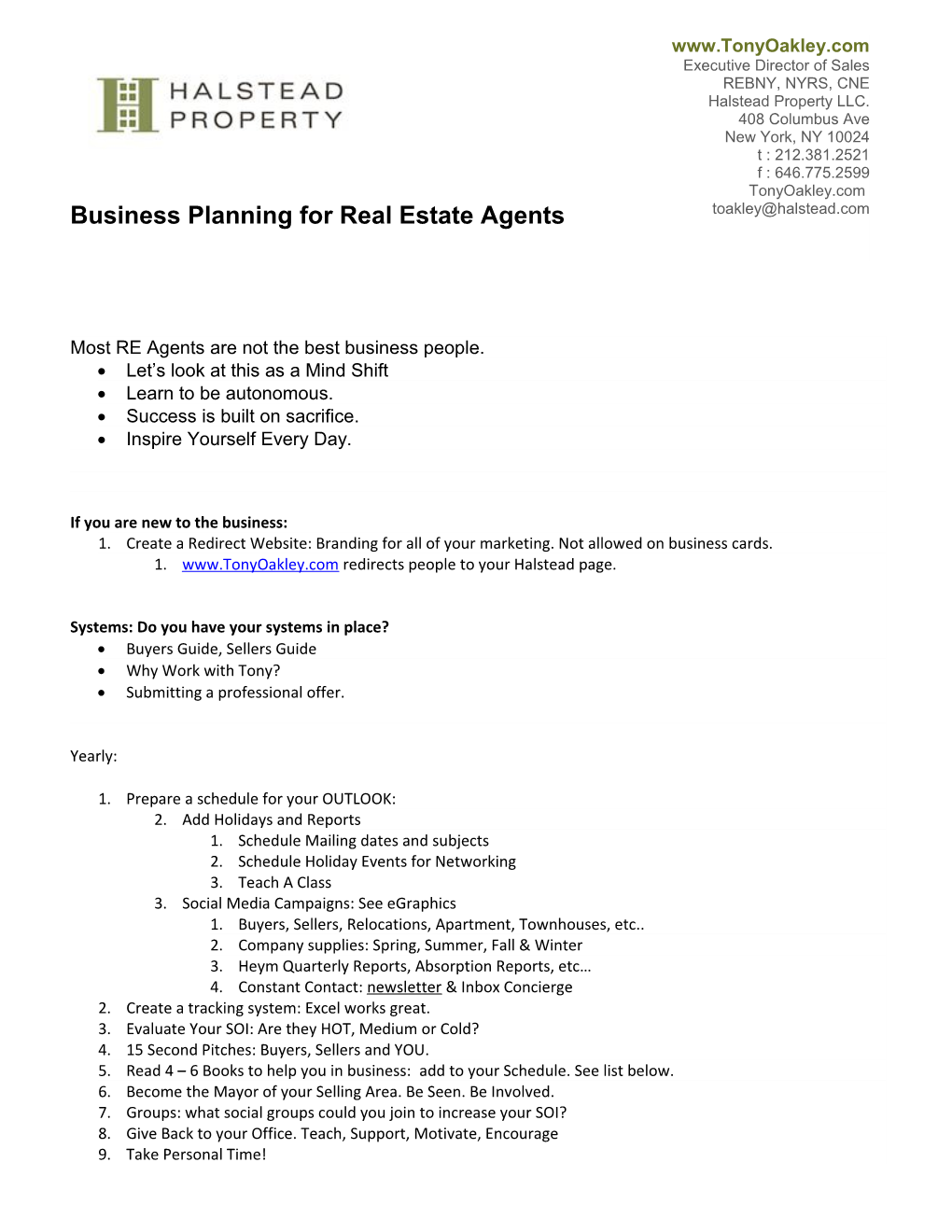 Business Planning for Real Estate Agents