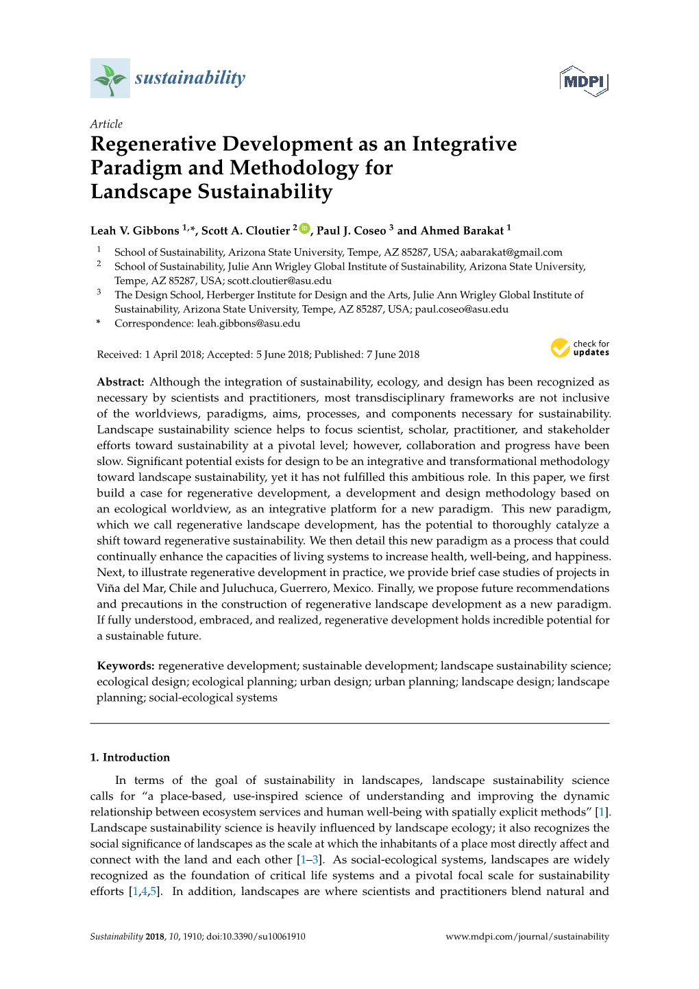 Regenerative Development As an Integrative Paradigm and Methodology for Landscape Sustainability