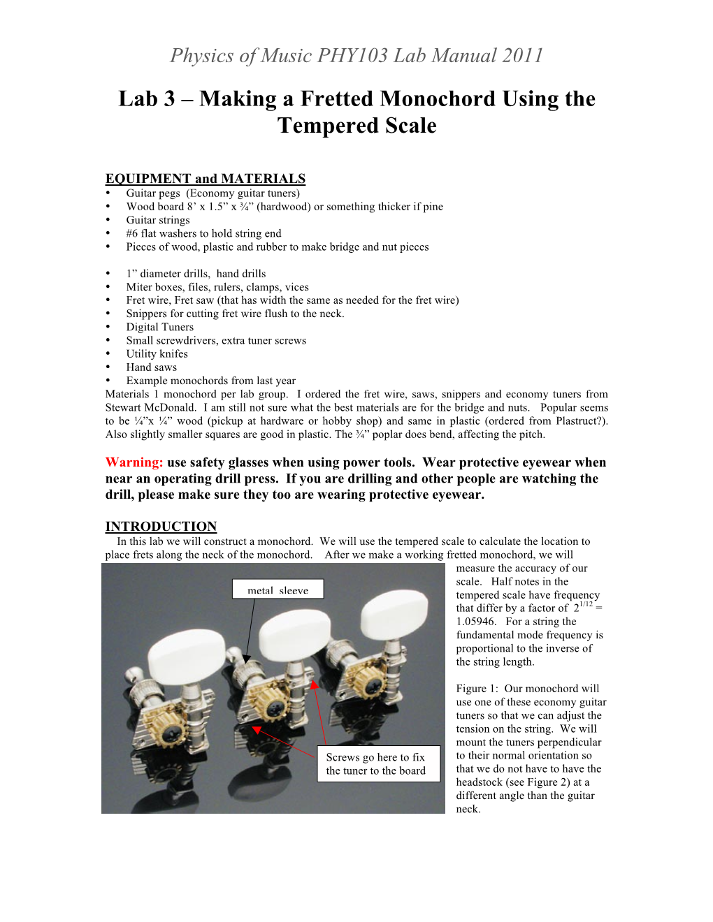 Lab 3 – Making a Fretted Monochord Using the Tempered Scale