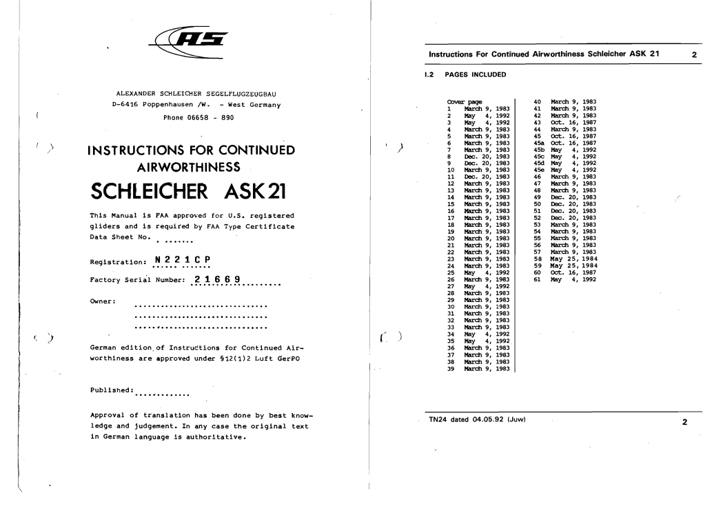 SCHLEICHER ASK21 14 March 9, 1983 49 Dec