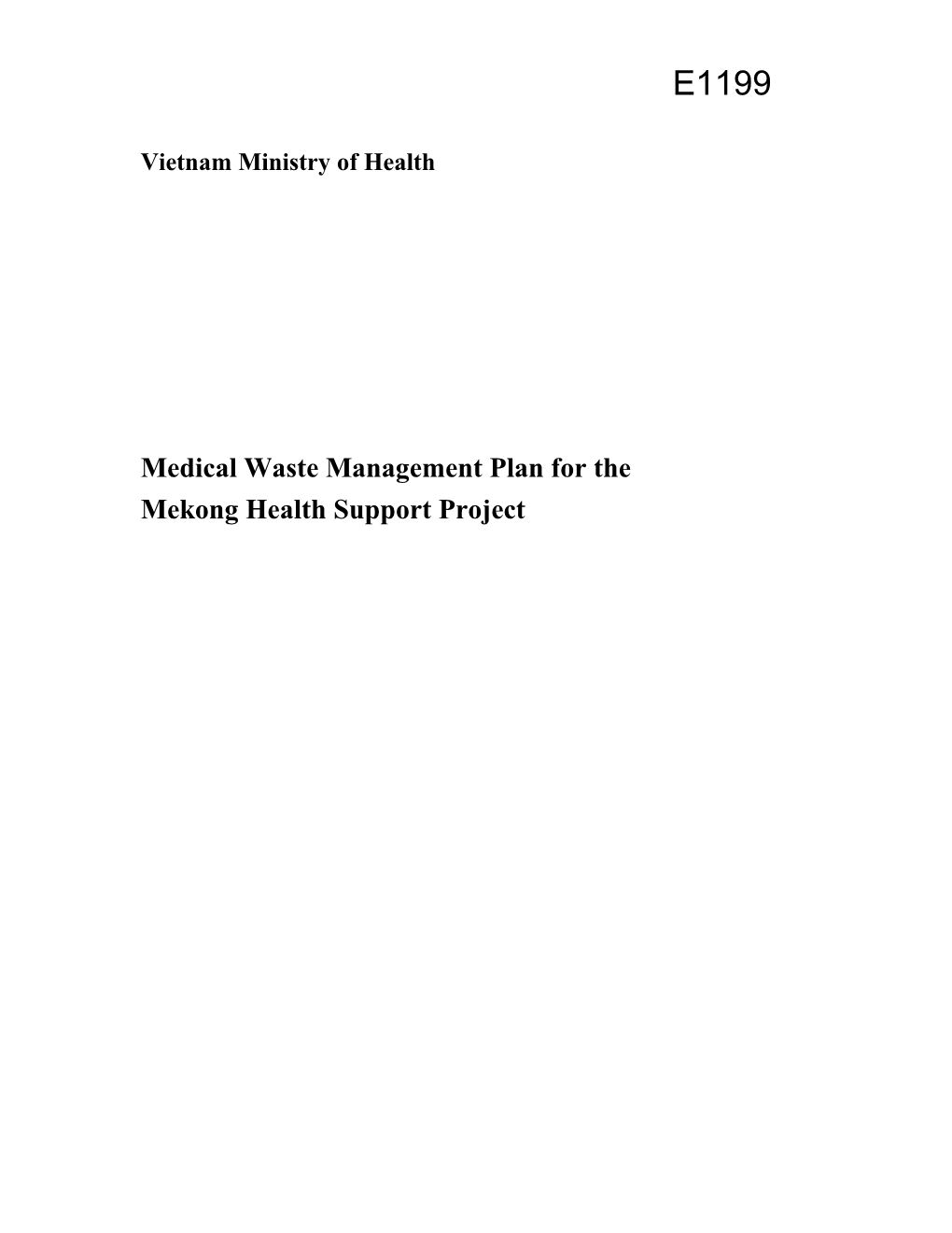 Medical Waste Management Plan for The