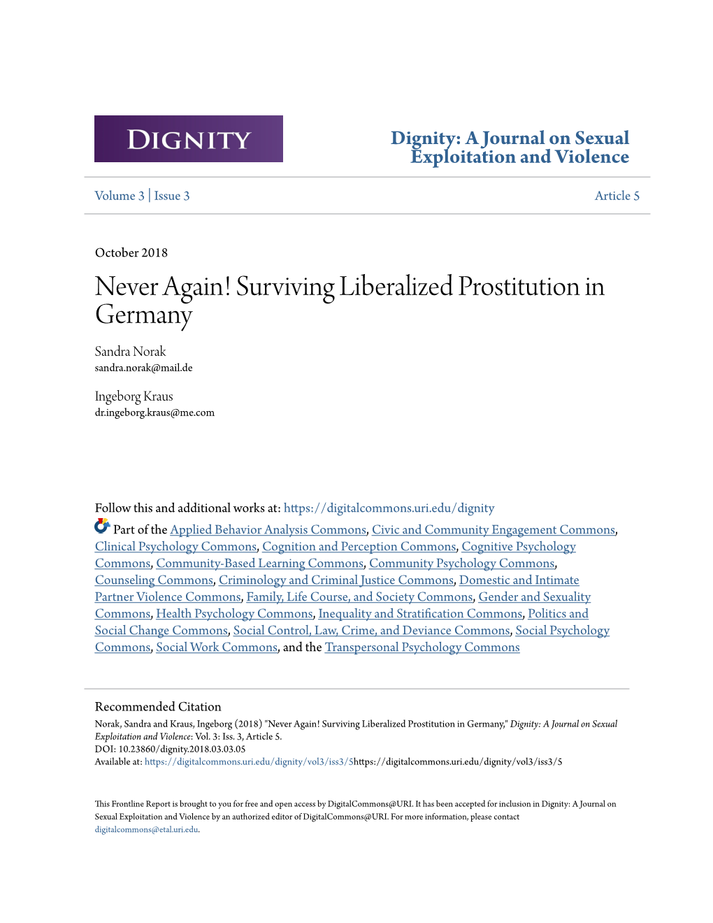 Surviving Liberalized Prostitution in Germany Sandra Norak Sandra.Norak@Mail.De