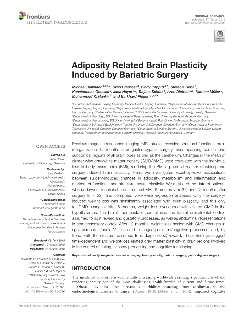Adiposity Related Brain Plasticity Induced by Bariatric Surgery