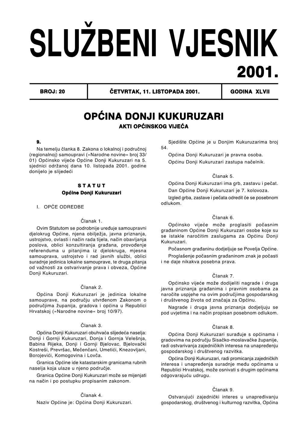 Općina Donji Kukuruzari Akti Općinskog Vijeća