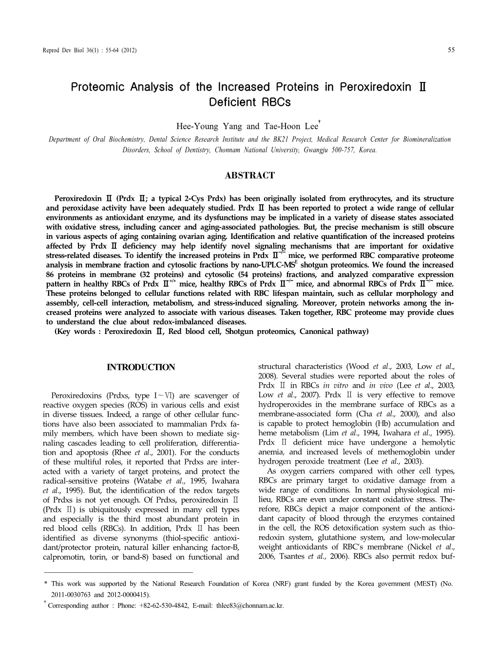 Proteomic Analysis of the Increased Proteins in Peroxiredoxin 0