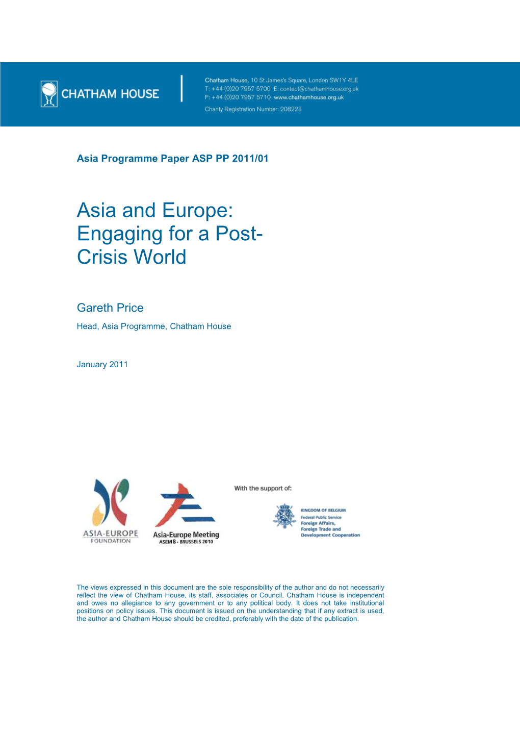 Asia and Europe: Engaging for a Post- Crisis World