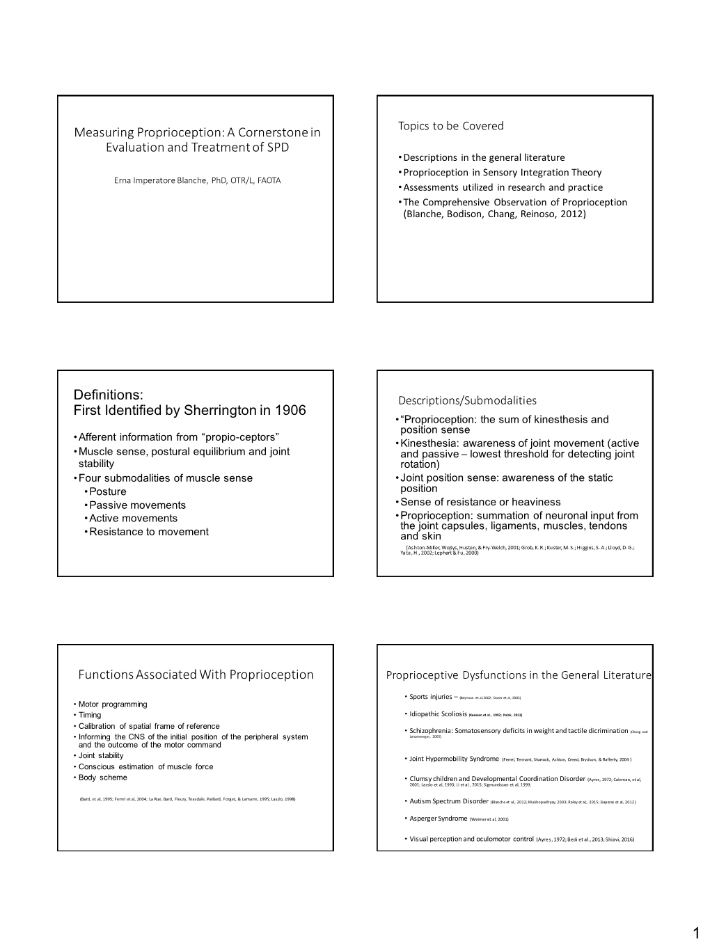 Measuring Proprioception: a Cornerstone in Evaluation and Treatment of SPD Definitions: First Identified by Sherrington in 1906