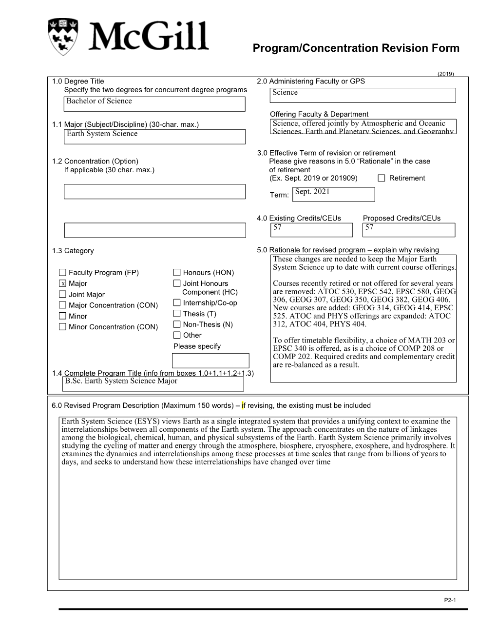 Program/Concentration Revision Form