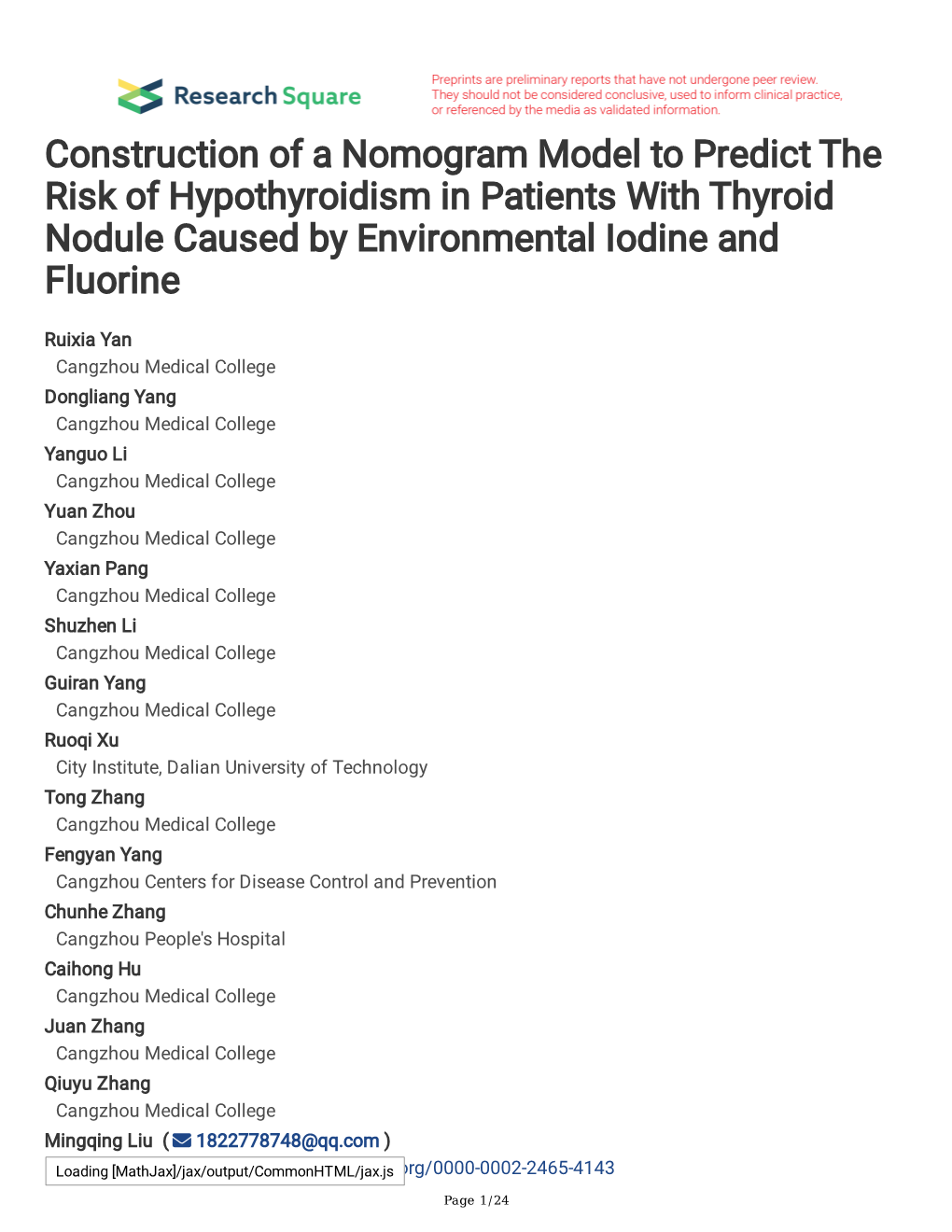 Construction of a Nomogram Model to Predict the Risk of Hypothyroidism in Patients with Thyroid Nodule Caused by Environmental Iodine and Fluorine