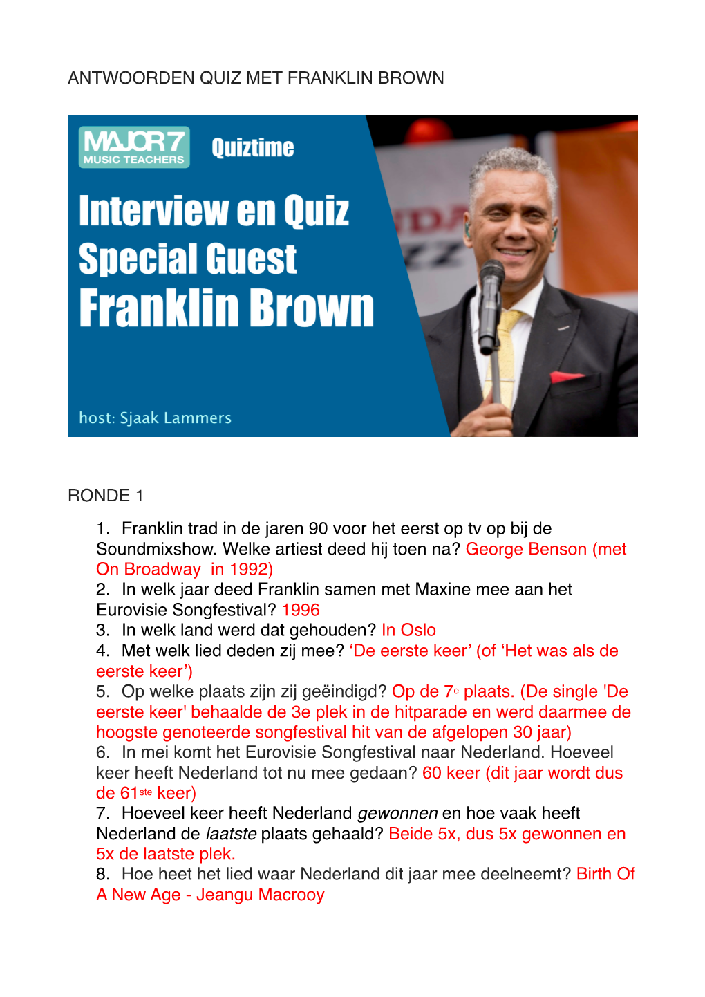 Antwoorden Quiz Met Franklin Brown Ronde 1