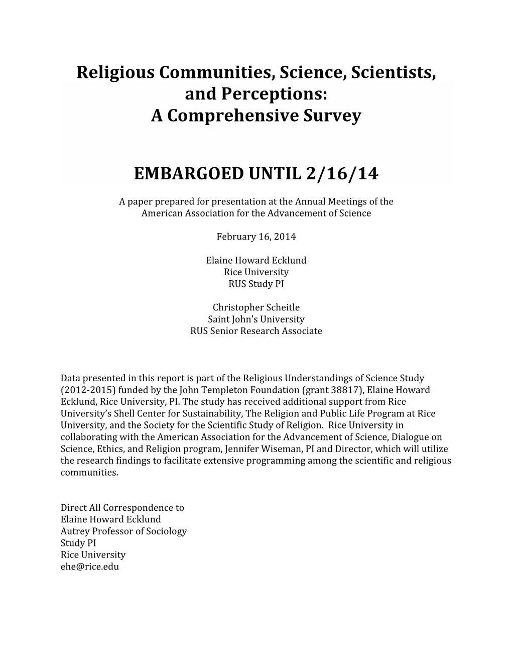 Religious Communities, Science, Scientists, and Perceptions: a Comprehensive Survey