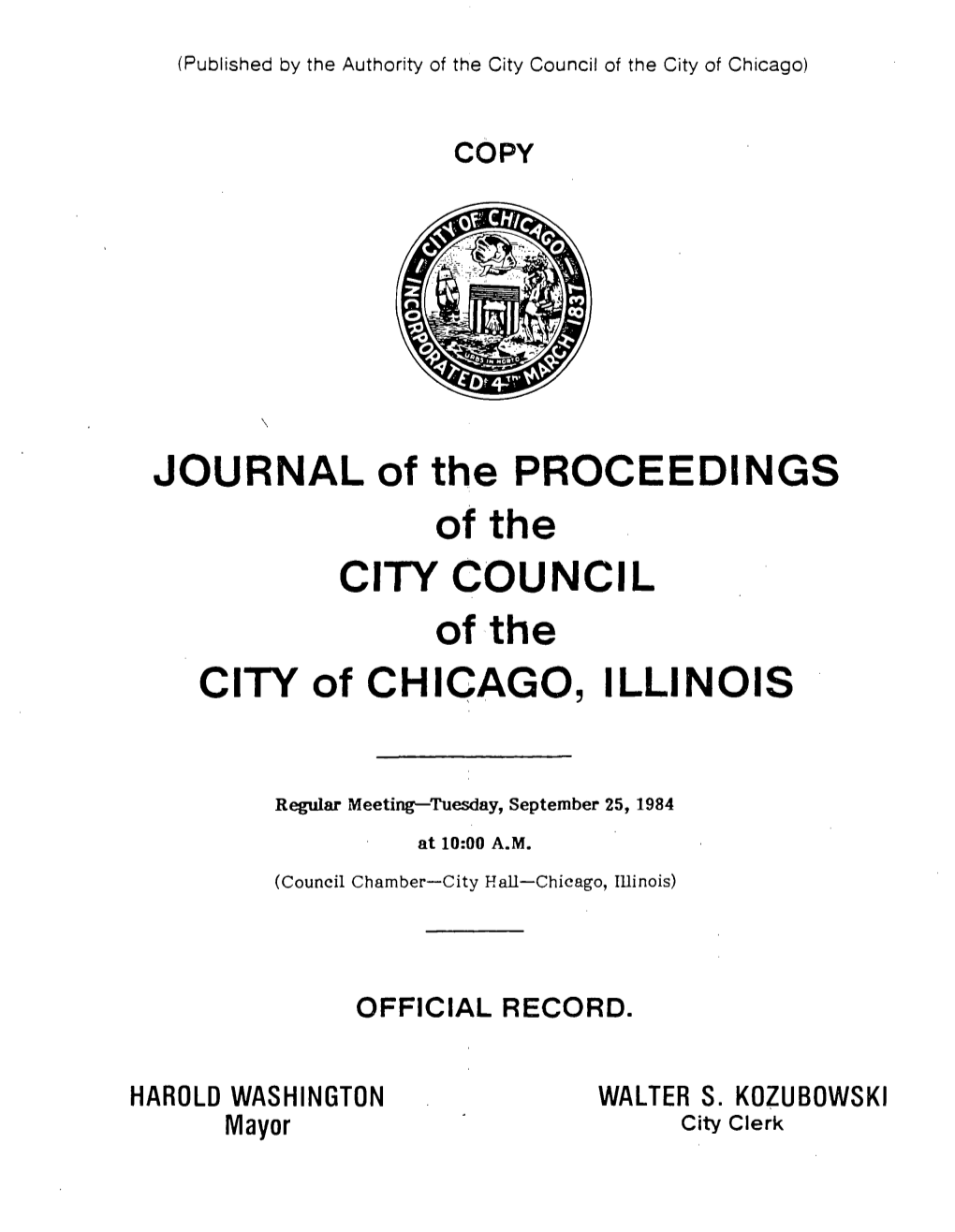 JOURNAL of the PROCEEDINGS of the CITYCOUNCIL Ofthe CITY of CHICAGO, ILLINOIS