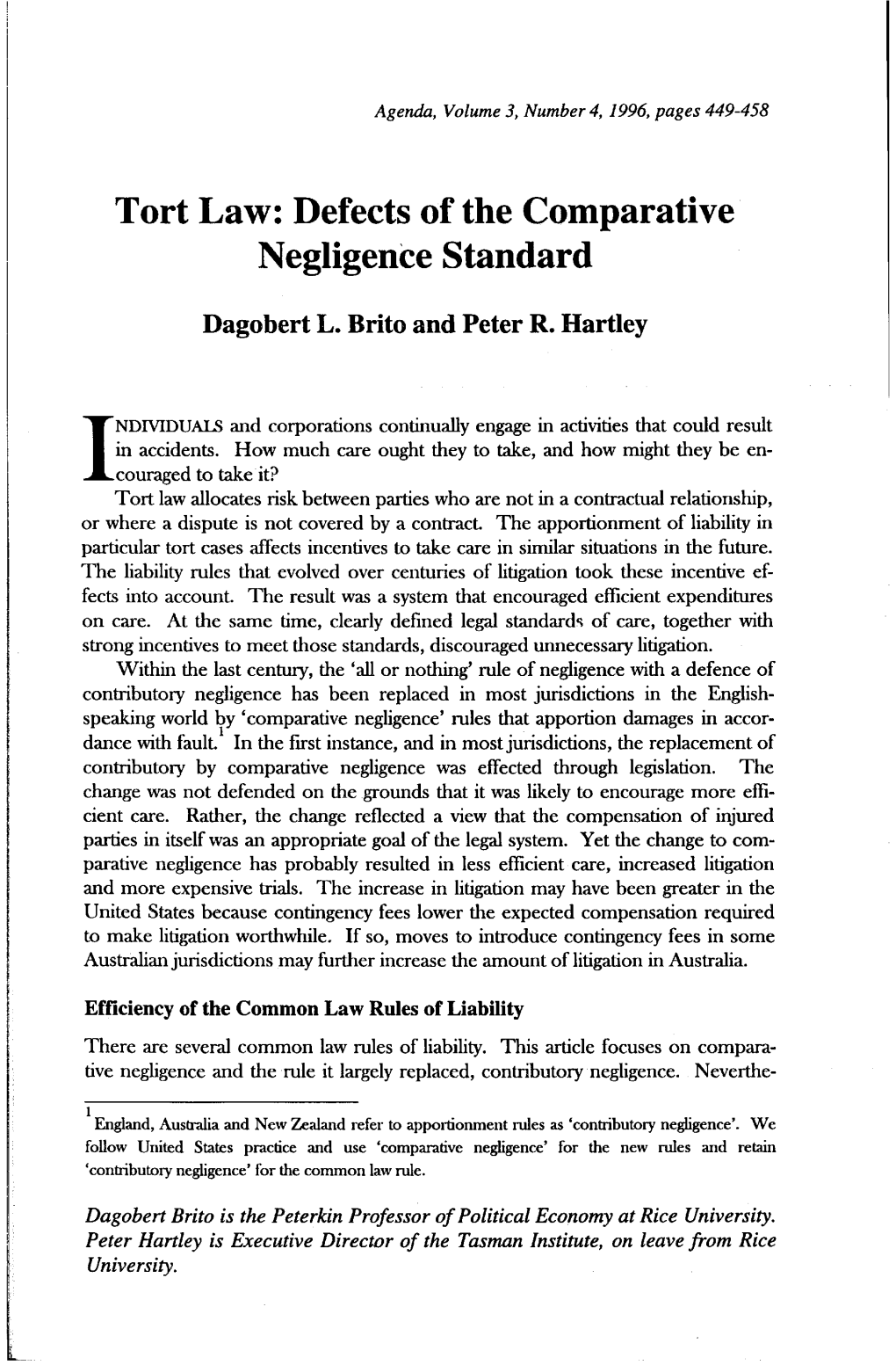 Tort Law: Defects of the Comparative Negligence Standard