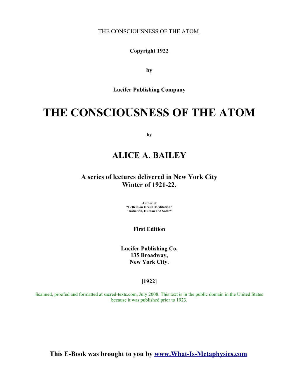 The Consciousness of the Atom