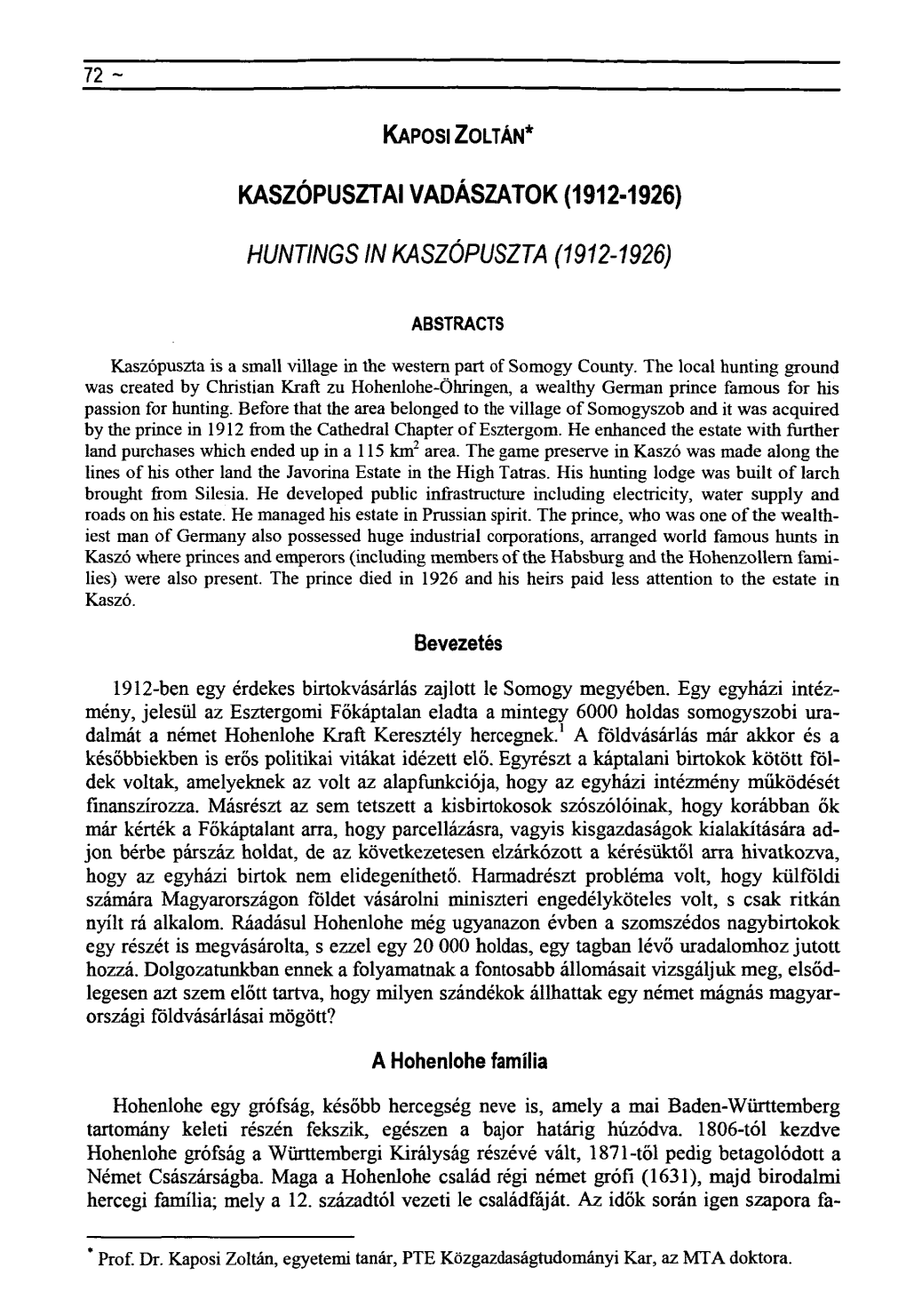 Huntings in Kaszópuszta (1912-1926)