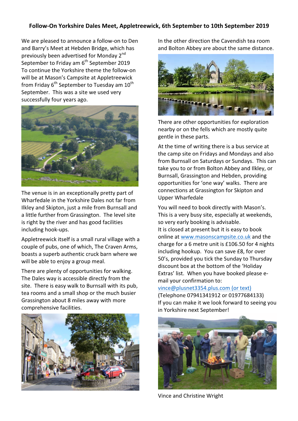 Follow-On Yorkshire Dales Meet, Appletreewick, 6Th September to 10Th September 2019