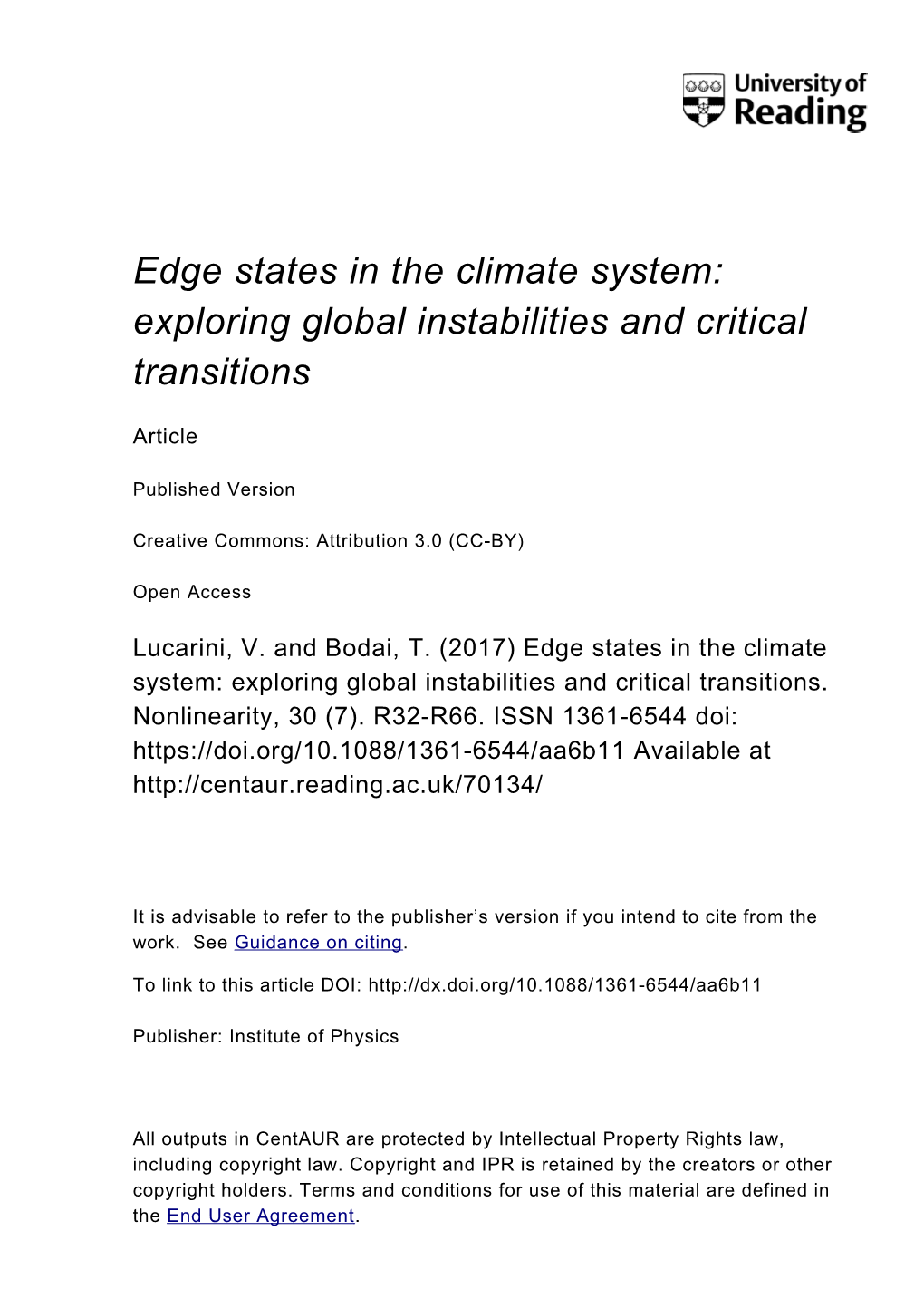 Edge States in the Climate System: Exploring Global Instabilities and Critical Transitions