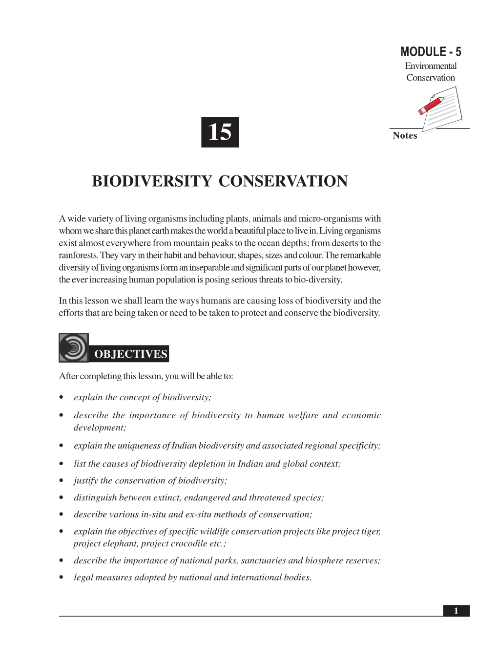 Biodiversity Conservation MODULE - 5 Environmental Conservation