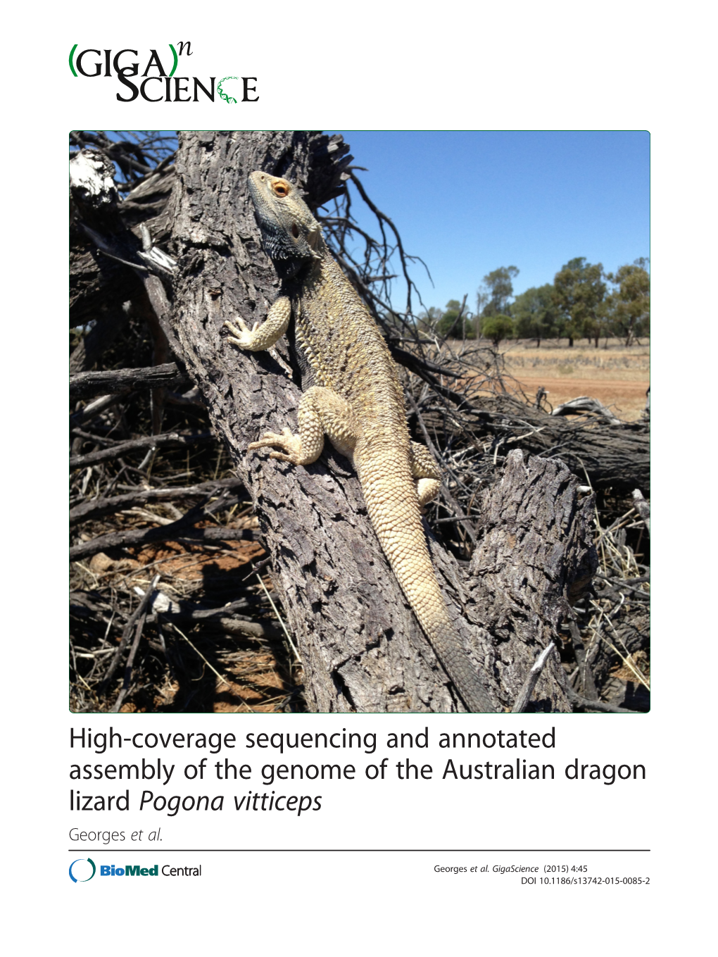 High-Coverage Sequencing and Annotated Assembly of the Genome of the Australian Dragon Lizard Pogona Vitticeps Georges Et Al